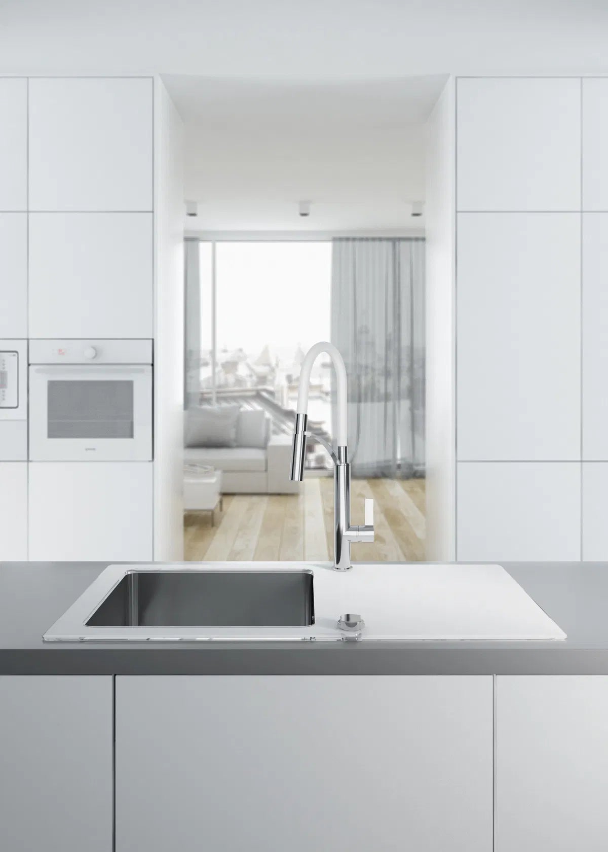 Deante BGB_W720 Kitchen Tap, with Elastic Spout - 2 Stream Types (White and Crome)