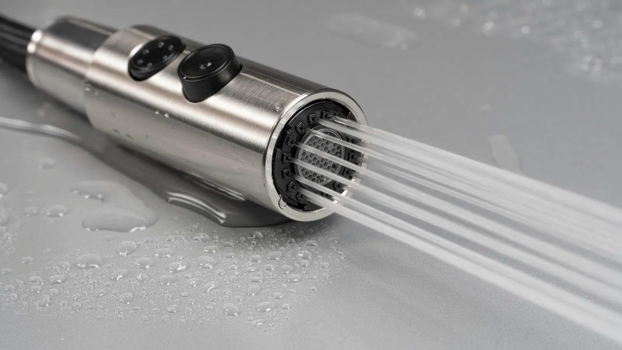 Deante BQO_F72M Kitchen Tap, with Pull-Out Spout - 2 Stream Types (Brushed Steel)