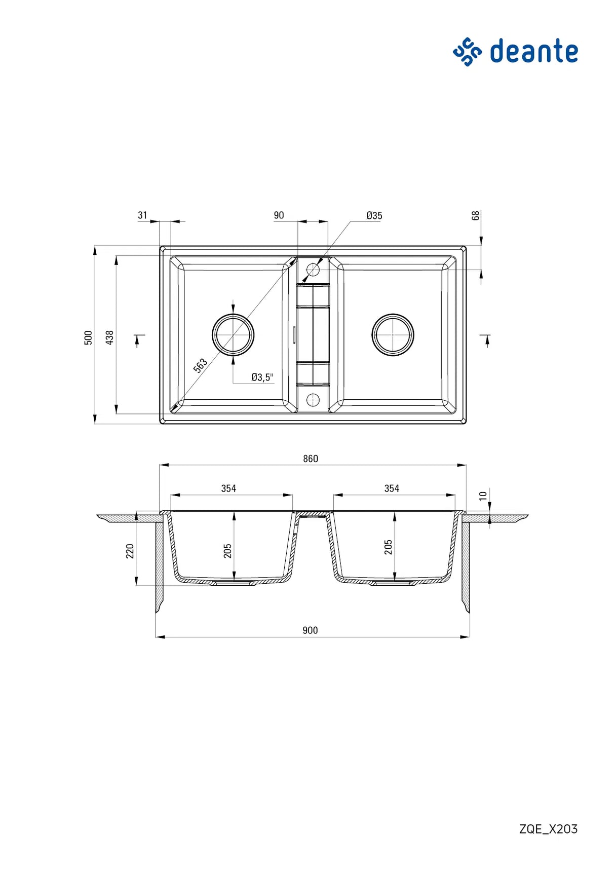 Deante ZQE_N203 Eridan Inset Granite Sink, 2-Bowl (Nero)
