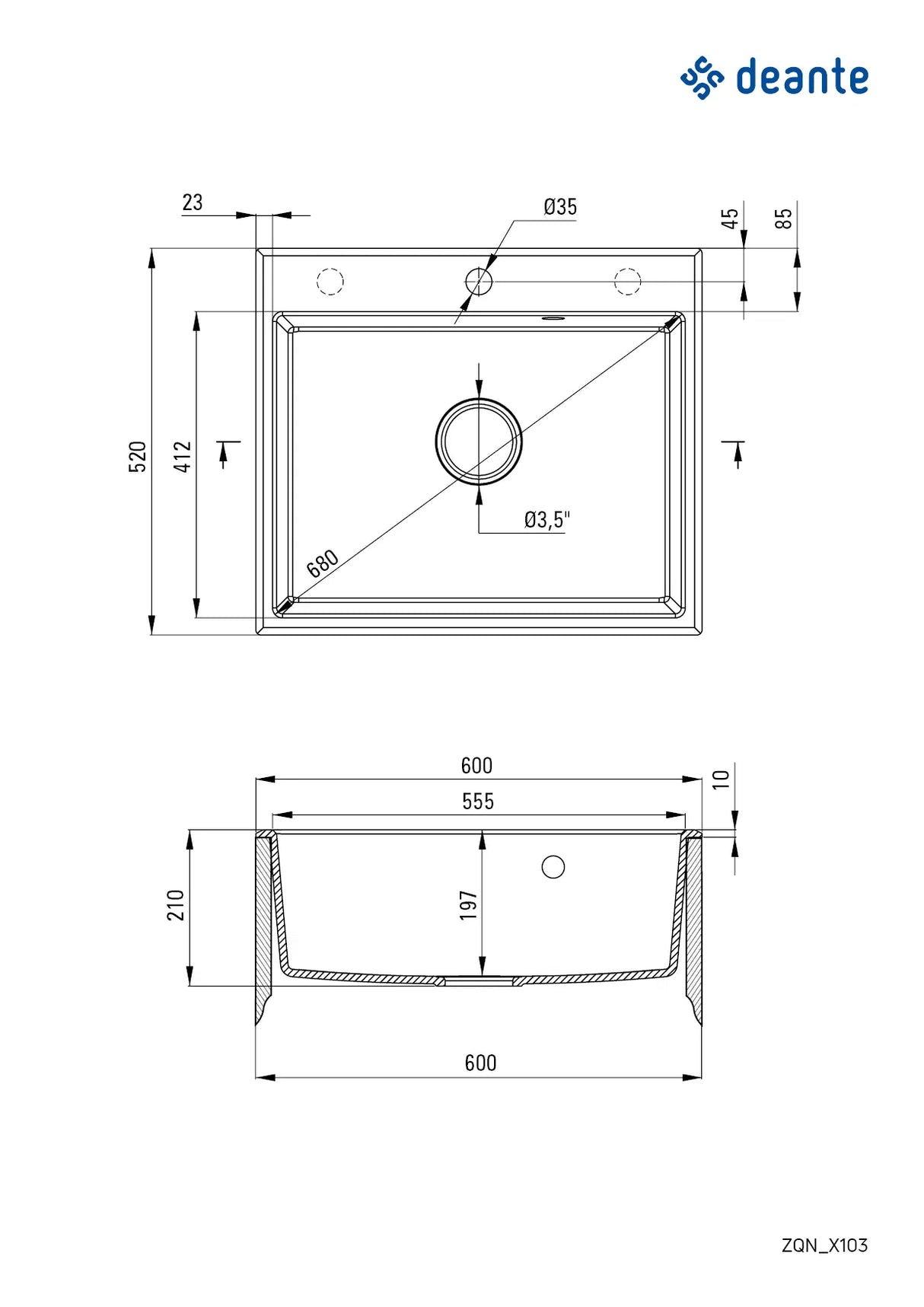 Deante ZQN_N103 Andante Inset Granite Sink, 1-Bowl (Nero)