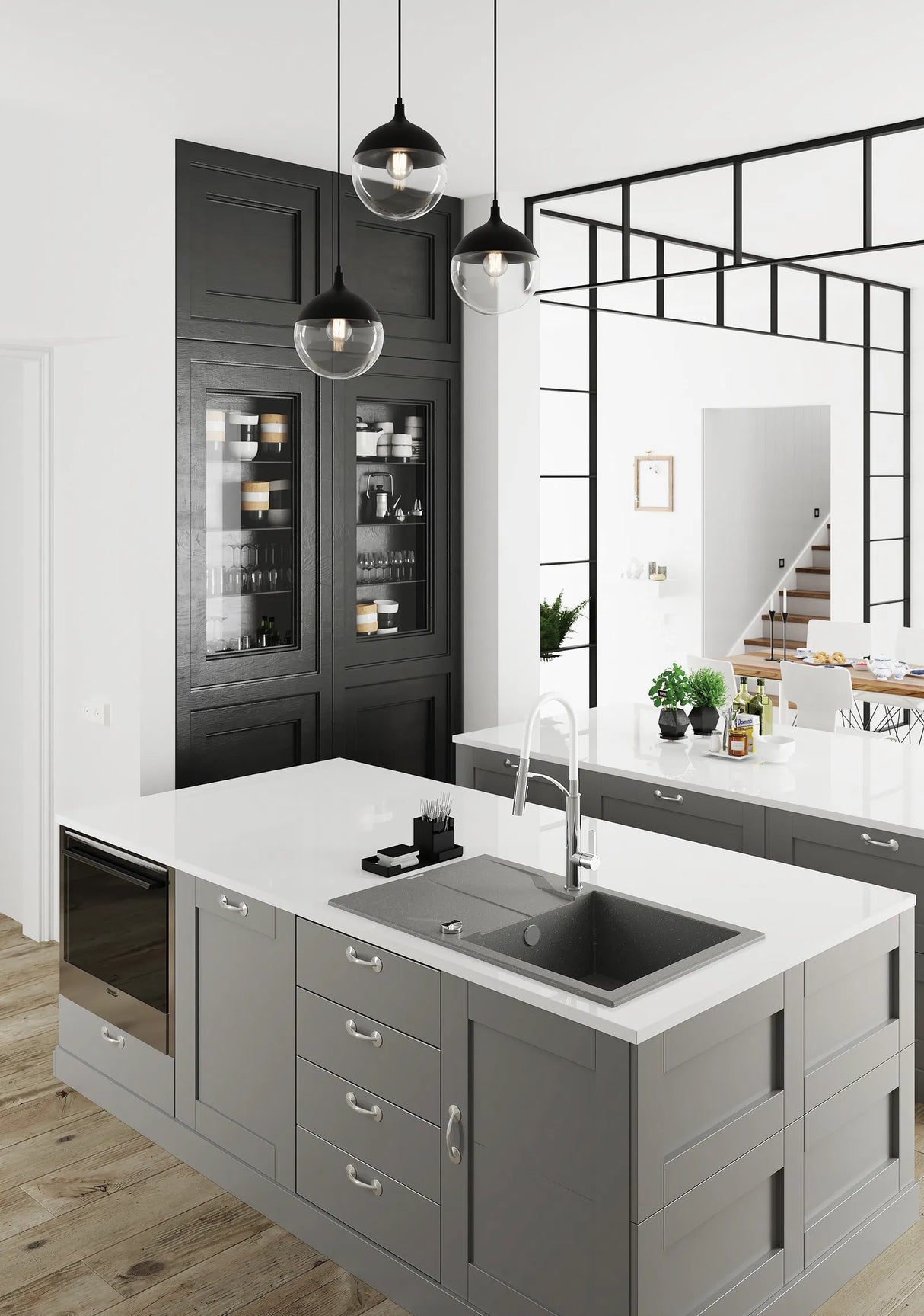 Deante ZQN_N11F Flush-Mounted Granite Sink, 1-Bowl with Drainer (Nero)