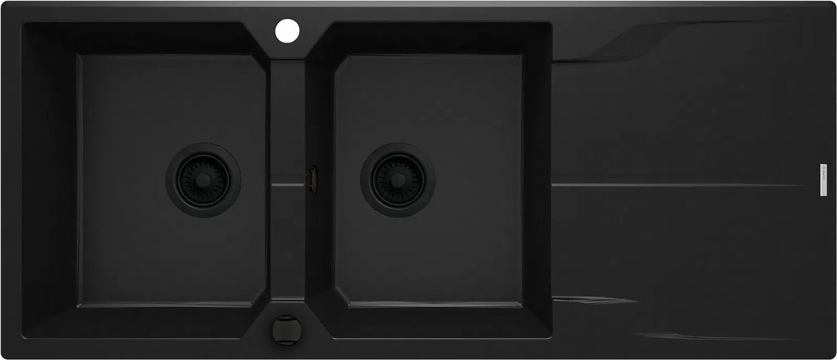 Deante ZQN_N213 Andante Inset Granite Sink, 2-Bowl with Drainer (Nero)
