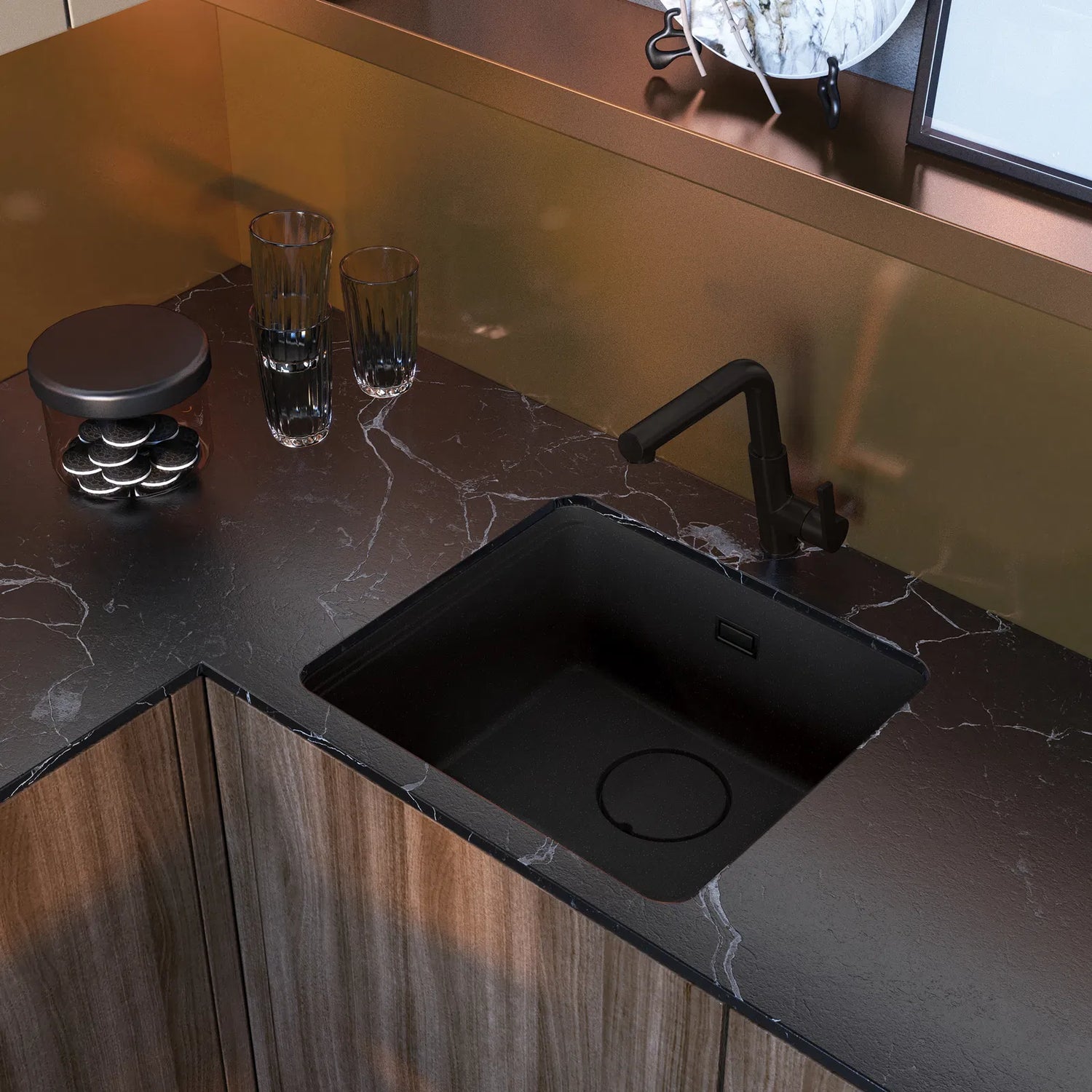 Deante ZKM_N10A Momi Undermount Granite Sink, 1-Bowl (Nero)