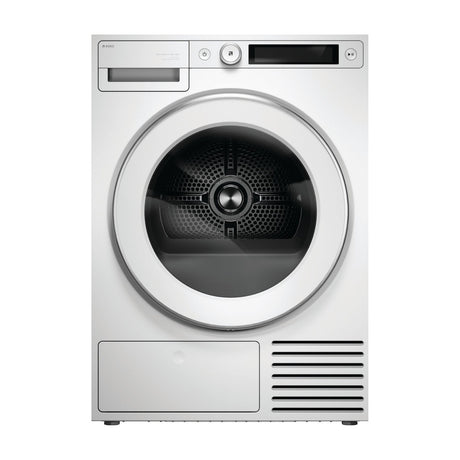 ASKO T509HRW 9kg white heat pump tumble dryer, straight-on front view, door closed