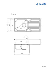 Deante ZEL_3113 Legato Inset Sink, 1-Bowl with Drainer - 3.5" Drain (Décor)