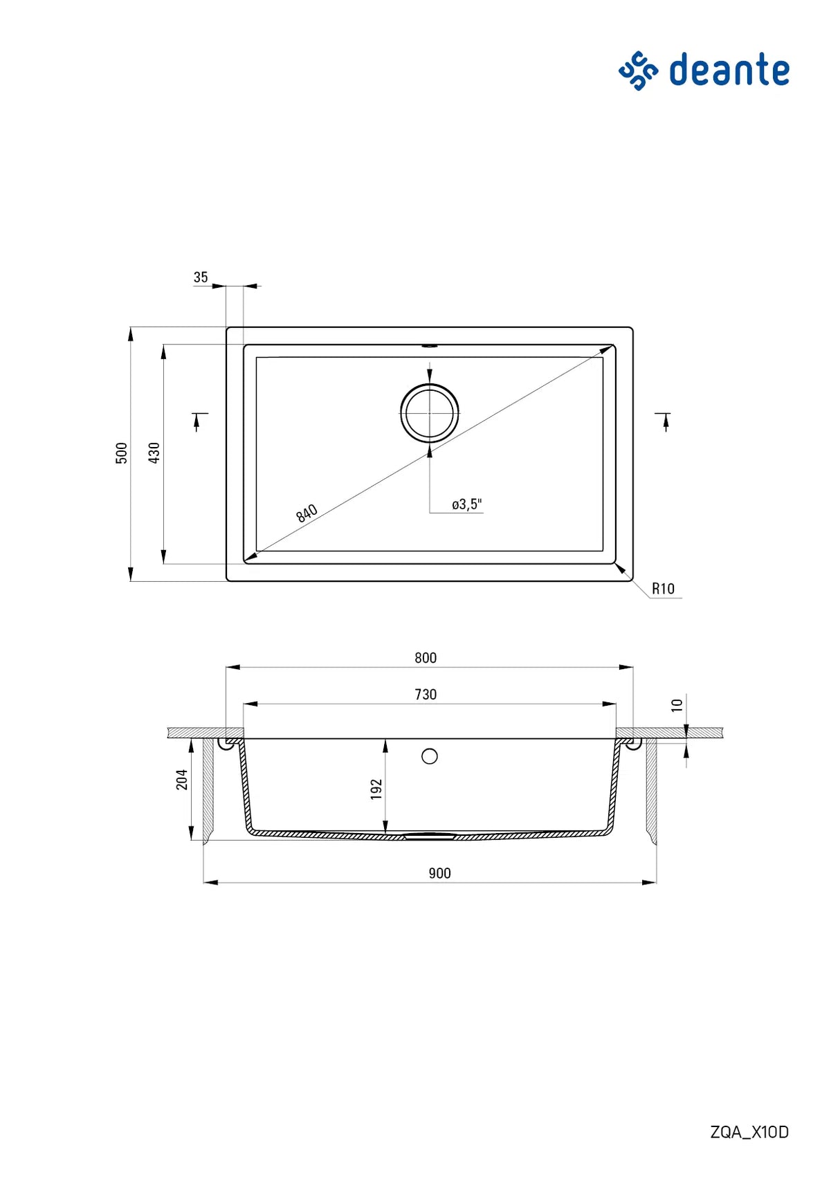 Deante ZQA_N10D Corda Undermount Granite Sink, 1-Bowl (Nero)