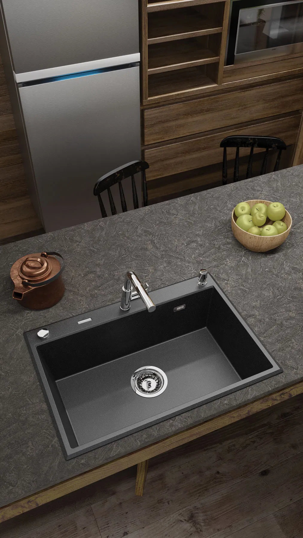 Deante ZQE_N103 Eridan Inset Granite Sink, 1-Bowl (Nero)