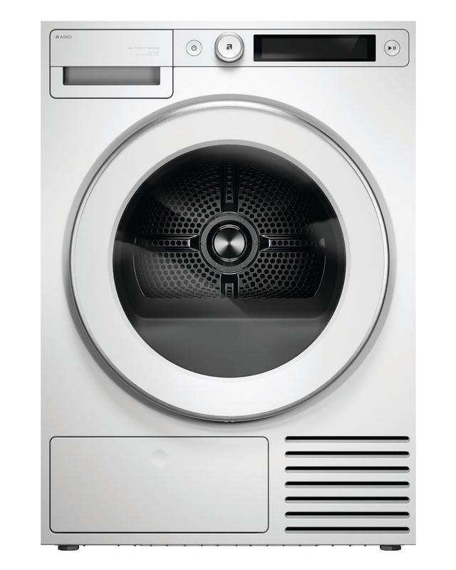 ASKO T509HRW 9kg white heat pump tumble dryer, straight-on front view, door closed