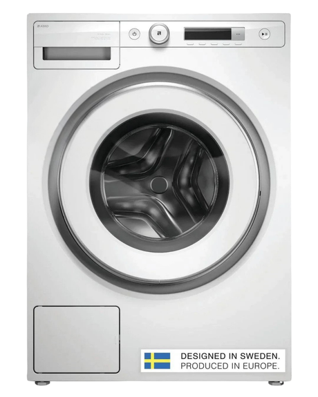 ASKO W3096CW 9kg white washing machine, straight-on front view, door closed