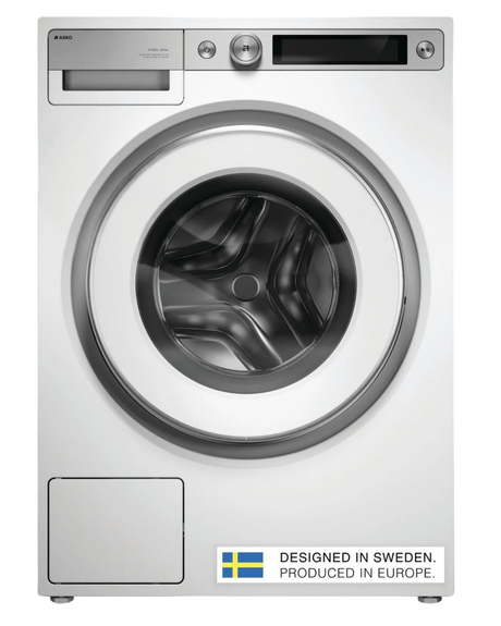 ASKO W7096XW 9kg white washing machine, straight-on front view, door closed